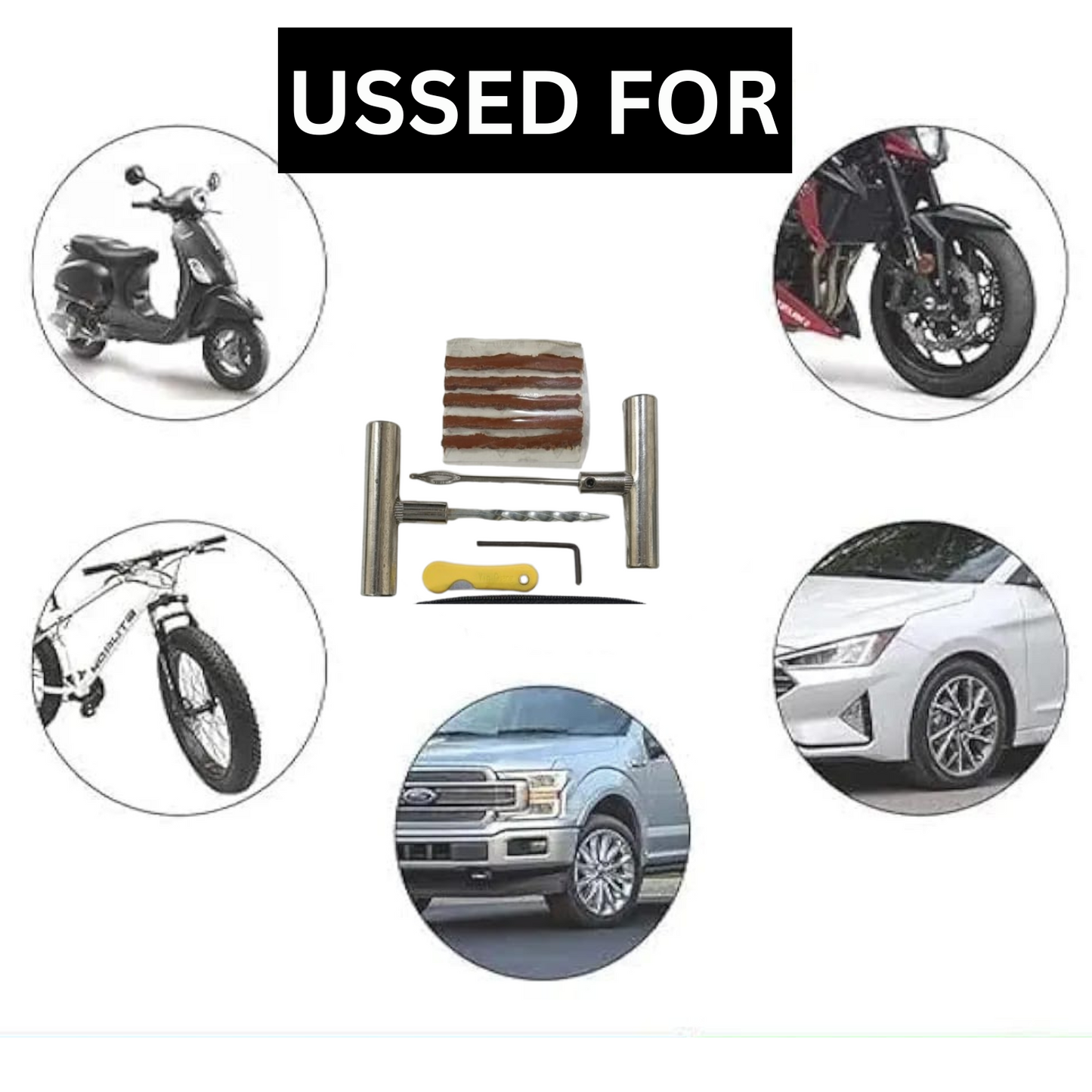 Heavy Duty Metal Tyre Puncture Repair Kit for Tubeless Tyres – for Car & Bike – by TURBO SEAL X