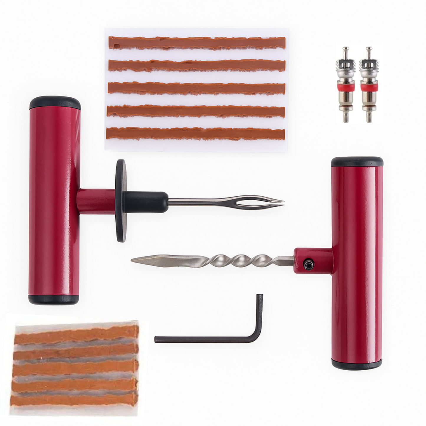 TURBO SEAL X Heavy Duty Tubeless Tyre Puncture Repair Kit - 5-in-1 Box, Valve, Strips, Handle, & Allen key for Car, Bike, SUV