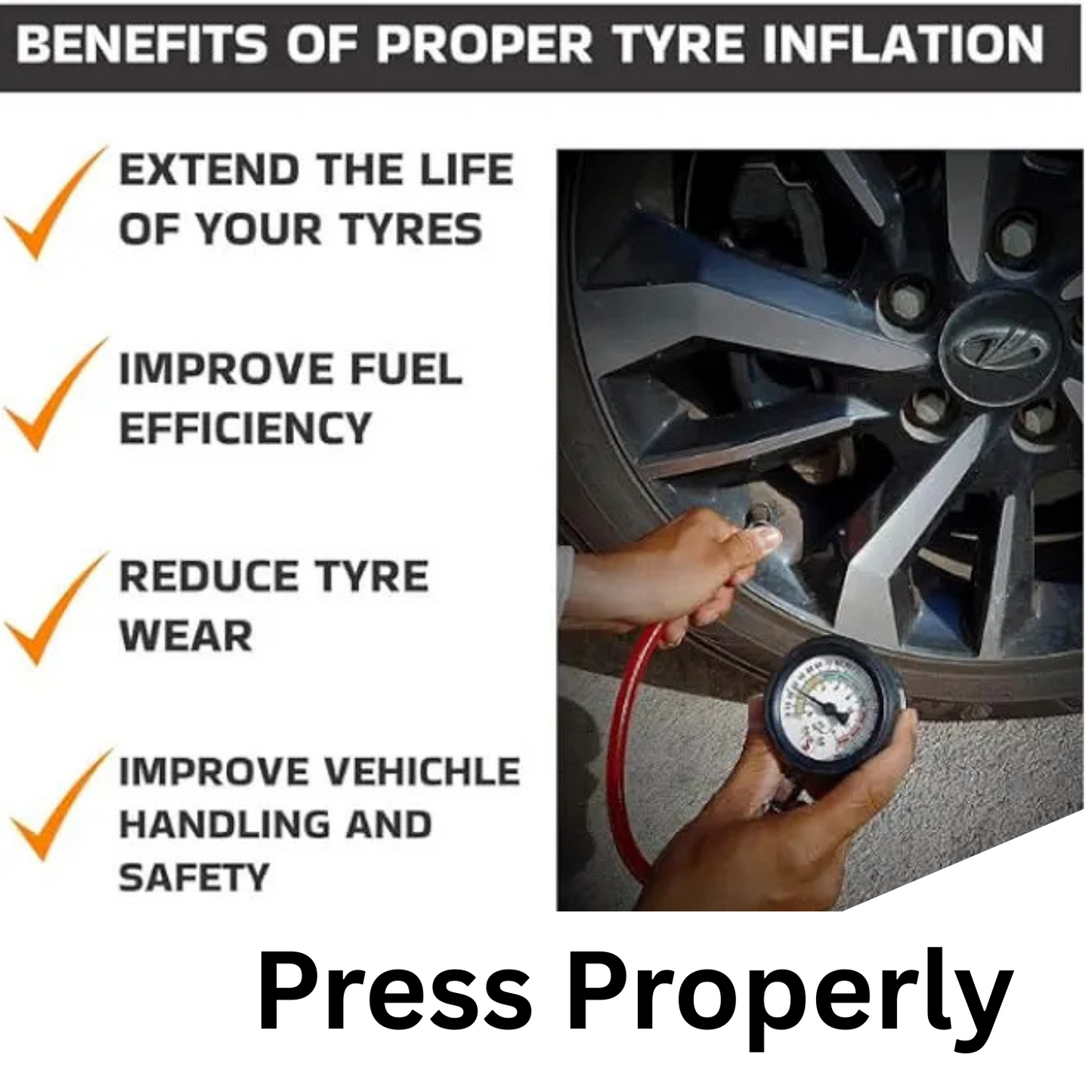Antique Tyre Pressure Gauge | Flexible Hose | 0–200 PSI for Car & Bike – by TURBO SEAL X