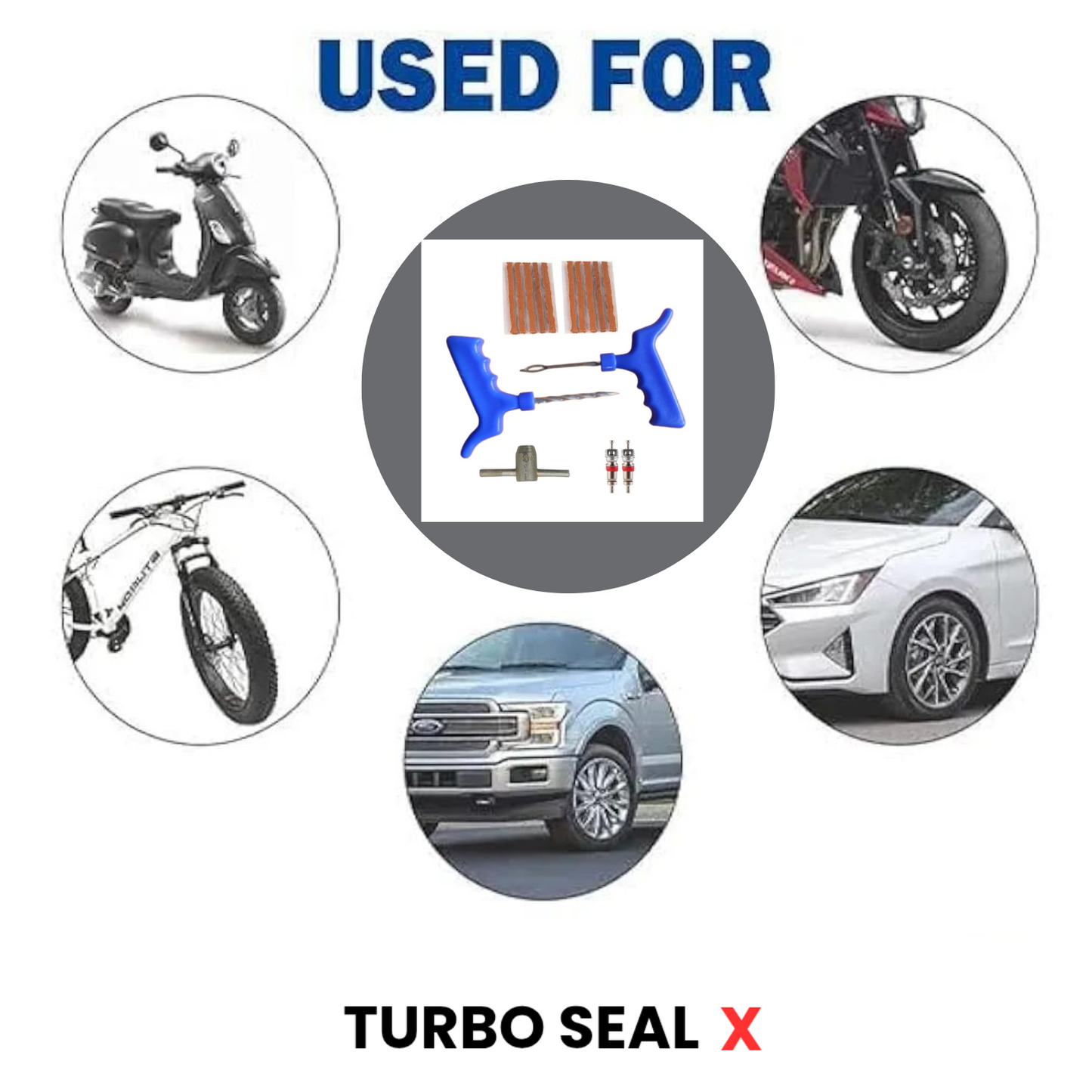 TURBO SEAL X Tyre Puncture Repair Kit | 5-in-1 Tubeless Tyre Plug Set for Bikes & Cars