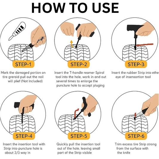 TURBO SEAL X Heavy Duty Tubeless Tyre Puncture Repair Kit - 5-in-1 Box, Valve, Strips, Handle, & Allen key for Car, Bike, SUV